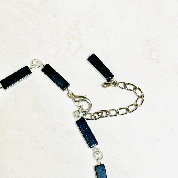 Dark Blue Goldstone Short Necklace w/ Silver Cute Slim Cat Pendant - Picture 11 of 14